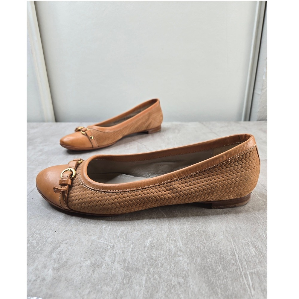 AGL Woven Buckle Ballet Flats Sz 10 Tan Suede Minimalist Italian Balleriana Shoe
